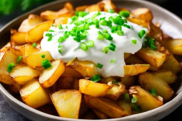 Жареная картошка с зеленым лучком