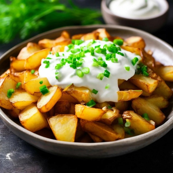 Жареный картофель с зеленым луком